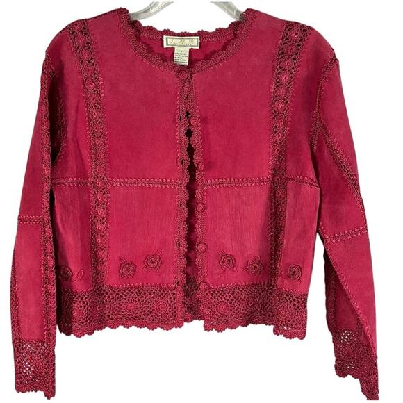 SMH Boutique Red Leather Crocheted Holiday BohoTop Size‎ Medium (M) - Picture 1 of 8